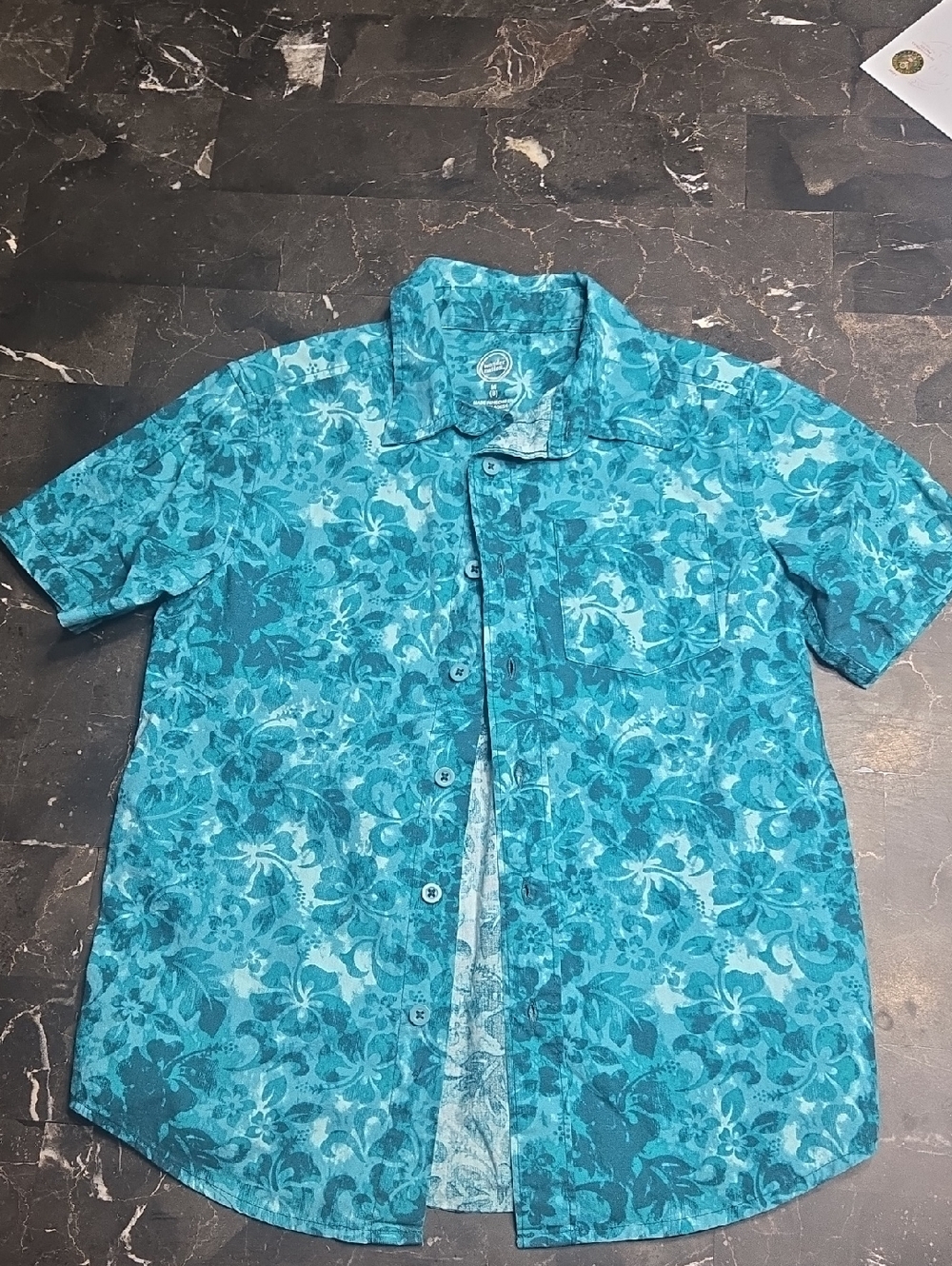 wonder nation Teal Floral Short-Sleeve Button-Down Shirt